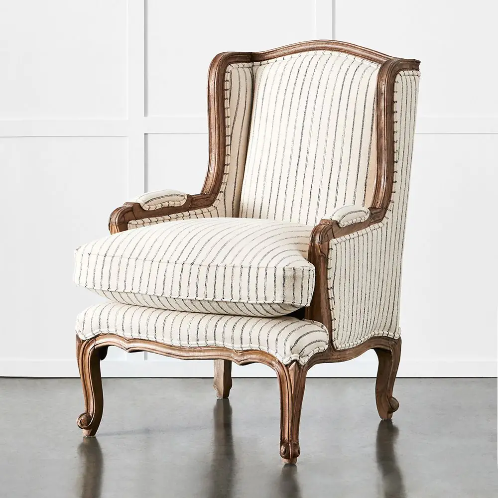 Khadi Hickory Stripe Armchair, Natural and Black